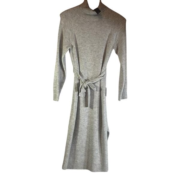 NWT Lulus Gray Knit Sweater Dress Belted Waist Midi Size Medium M - Picture 1 of 8